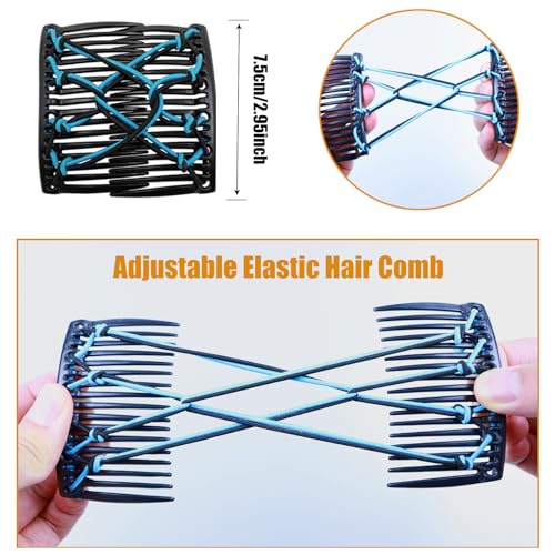 5 Pieces Stretchy Magic Hair Comb Adjustable Elastic Comb Clip for Women Girls No Crease Hair Pins Vintage Bun Maker for Curly Thick Wavy Hair Ponytail - color: Black,Red,Brown,Purple,Blue
