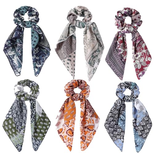 Hair Scrunchie Scarf,6PCS Paisley Bow Scrunchies | Scarf Hair Ties,Hair Scrunchies with Tails,Bandana Scrunchies,Scarf Ponytail Holder,Hair Accessories for Women - color: paisley 1B
