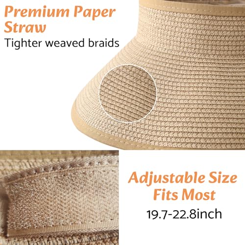 NPQQUAN Sun Visor Hats for Women Wide Brim Ponytail Straw Beach Hat Packable Foldable UPF 50+ Floppy Travel Hats - color: (White)), style: Classic