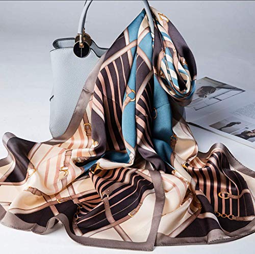 ANDANTINO 100% Silk Long Scarf-Women Large Oblong Shawls with Gift Packed - color: Cream&blue Belts