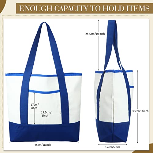 Reginary 16 Pcs Canvas Tote Bags Bulk with Outer Pocket 18 Inch Reusable Shopping Grocery Blank Tote Bag for Women Mother DIY (Blue White) - color: Blue White