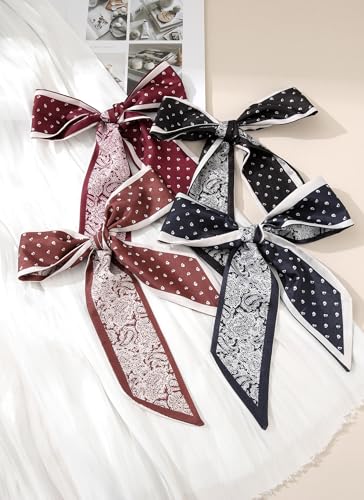 CHLINS 4PCS Satin Head Scarf for Women, Neck Hair Purse Handbag Accessory Fashion Versatile Thin Long Strip Scarf - color: Cashew