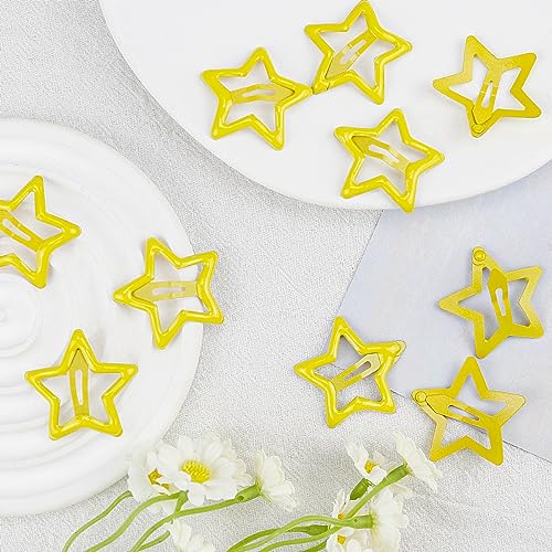Metal Star Snap Hair Clips Yellow Cute Small Hair Barrettes Y2K Star Hair Clips Hair Access Non-slip Hollow for Women Hairpin Lovely Headpieces for Everyday Fashion and Party 10PCS - color: Style2