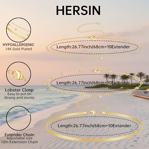 HERSIN Waist Chain for Women, 14k Gold/Silver Plated Dainty Waist Chain Cute Body Chain Gold Chain Belt for Womens Belly Chain Beach Accessories for Womens Summer Jewelry for Women Gifts - style: beadsnake-GD