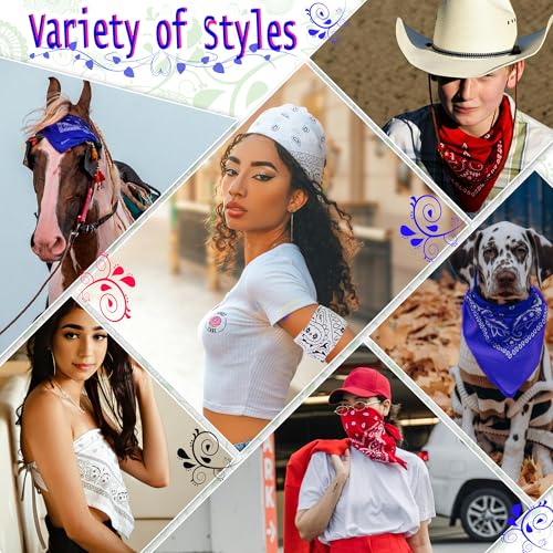 ILHSTY 60 Pcs Women Men Paisley Bandanas Bulk Unisex Bandanas Head Cowboy Scarf Necktie handkerchief Party Supplies - color: Red White Royal Blue
