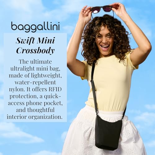 Baggallini Swift Mini Crossbody Bag for Women - 4.5x7 Small Travel Purse with Crossbody Strap and RFID - color: B-lite Black