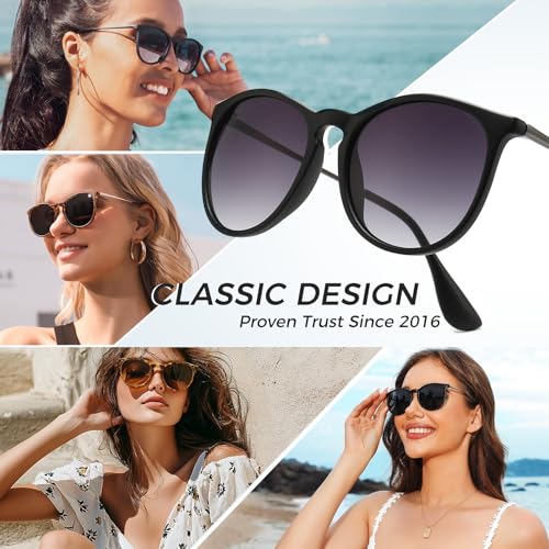 SUNGAIT Premium Vintage Round Sunglasses for Women Men Classic Retro Trendy Style - color: 11 Black Frame (Matte Finish)/Gray Gradient Lens