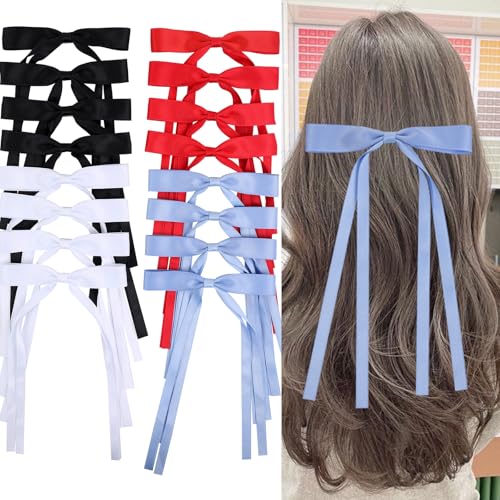 WORTL Hair Bows Clips Hair Ribbon Bowknot with Long Tail Bows Barrettes Hair Accessories for Women Girls 16PCS （Red，White，Blue，Black） - color: Red，White，Blue，Black