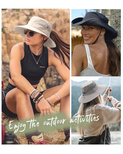 FURTALK Womens Sun Hat with Ponytail Hole Beach Hiking Summer Wide Brim UPF 50+ Outdoor Protection Foldable Bucket Hat - color: Pink