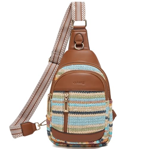 cakang Womens Sling Bag Crossbody Bags for Women Vegan Leather Sling Backpack Daypack Fanny Pack Crossbody Purse Travel - color: 8-rainbow Weaving-brown