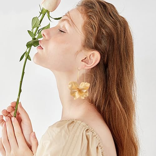 Exaggerated Bohemian Resin Rose Flower Petal Dangle Drop Earrings Long Acrylic Tiered Floral Tassel Earring for Women - color: Champagne