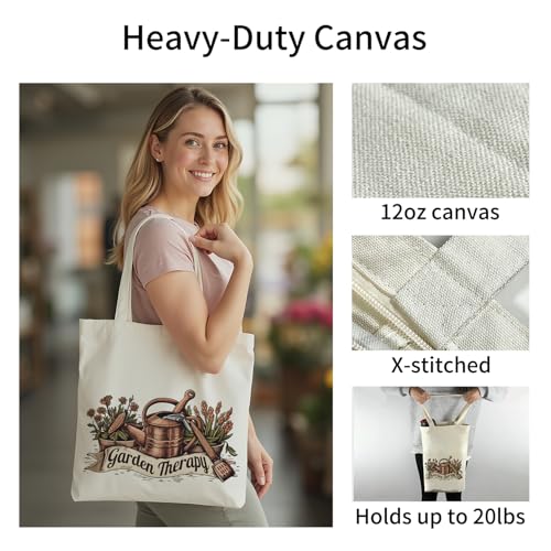 itgowisa Canvas Tote Bag for Women, Tote Bag with Zipper Inner Pocket, Zippered Canvas Bag for Shopping Work Grocery Everyday - style: Plant Lover