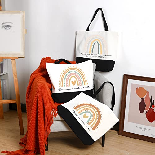 Sieral 10 Pcs Teacher Appreciation Gift Rainbow Canva Teacher Tote Bags Pack Retirement Thank You Reusable Bag Women Summer(Cute Style) - style: Cute Style