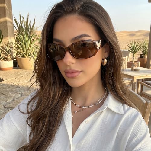 TJUTR Polarized Sunglasses for Women with Wrap Around Butterfly Design, Trendy Jackie-O Style for UV400 Protection - color: A76 Tortoise Frame Brown Lenses