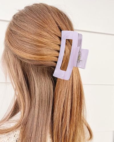 4Pcs Large Acrylic Hair Claw Clips, Nonslip Cute Hair Clips for Thick Hair and Long Hair, Rectangle Marble Claw Clips Hair Accessories for Women and Girls - color: White + Purple + Pink + Blue