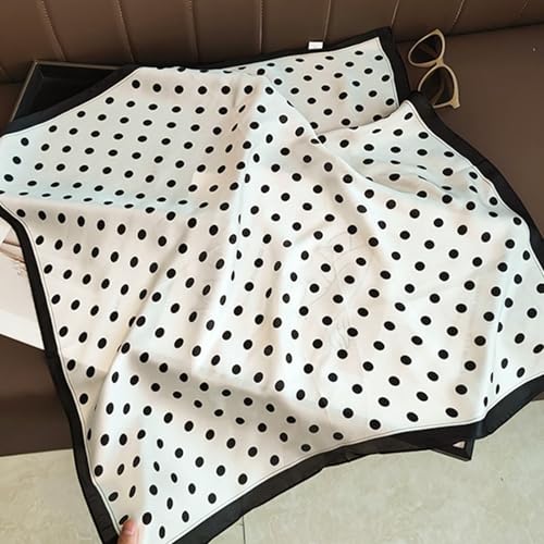 Sumolux Head Hair Scarf for Women Like Satin Silk Scarf Bandana Hair Wrapping Night Large Square Scarves 27.5" - color: White Black Polka Dots