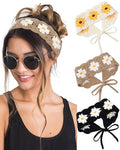 HAIMEIKANG Hippie Hair Bandanas Headbands for Women Boho Headband Knit Hair Bands Floral Head Wrap for Girls(Black+Coffee+Beige) - color: Black+Coffee+Beige