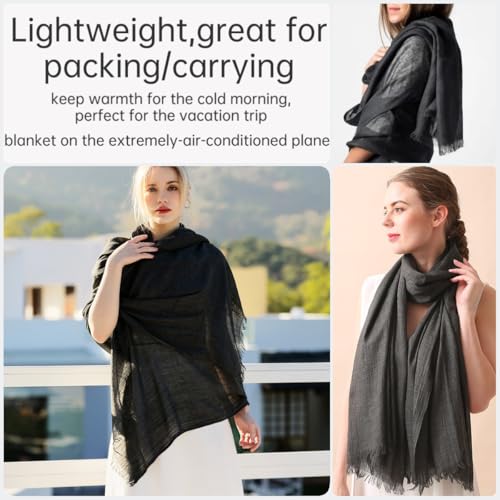 Harewom Lightweight Gauze Linen Feeling Shawl Wraps for Women Beach Summer Scarf for Evening Wedding Dresses - color: Shawl Wraps - Black-grey