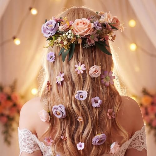 Elegance Bridal Hair Vine Artificial Flower Bridal Headpiece Wedding Hair Accessories Long Vine Wedding Head Piece Accessories - style: Elegance