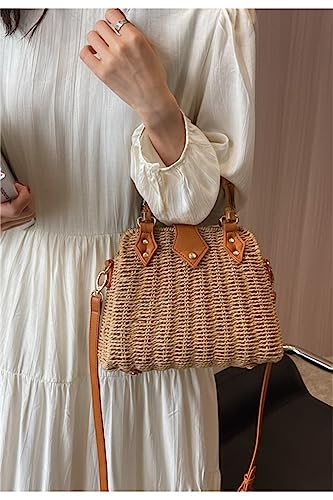 Cross Body Handbags for Women Straw Woven Beach Bag 2026 Summer Handmade Purses Wicker Rattan Bag Holiday - color: Khaki