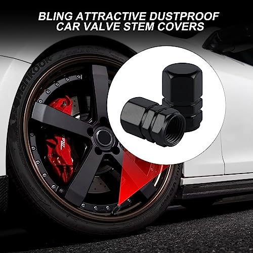 alpmosn Aluminum Tire Stem Valve Caps Wheel Valve Covers Car Dustproof Tire Cap Cover Accessories, Universal for SUV, Car, Bike and Motorcycle, Hexagon Shape (4PCS Black) - color: Black