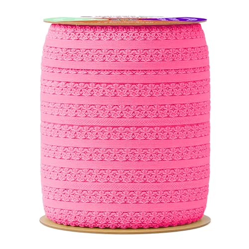 Mandala Crafts Hot Pink Stretch Lace Soft Elastic Trim Roll - 55 Yards 1 Inch Wide Stretchy Frilly Picot Ribbon for Sewing Lingerie, Headbands, Underwear, and Crafts - color: Hot Pink