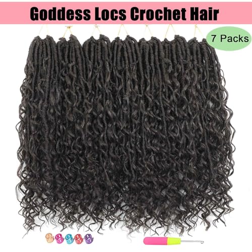 Goddess Locs Crochet Hair 7 Packs Bohemian Faux Locs Pre-Looped Braids, Boho Goddess Soft Locs Crochet Hair with Curly Ends Hair Extensions for Women (4#, 18 Inch) - color: 4#, size: 18 Inch