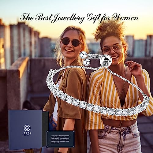 J.Fée Silver Bracelet, S925 Tennis Bracelet with Sparkling 5A Cubic Zirconia Silver Bracelets for Women Adjustable Bracelet for Women Bracelets Womens Bracelet Women Gifts for Women Mom - color: 4MM Silver