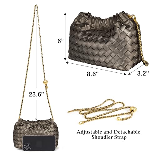 Joryin Woven Women's Crossbody Bag & Evening Purse, Trendy Dumpling Clutch & Hobo Cloud Shoulder Bag Trendy Dumpling Clutch - color: Woven Leather-metallic Taupe