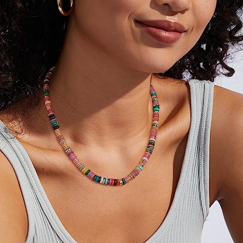 KissYan Boho Beaded Choker Necklace for Women, Gemstone Choker Natural Stone Freshwater Pearl Surfer Necklaces 14K Gold Plated Summer Beach Handmade Jewelry - color: A-Rainbow