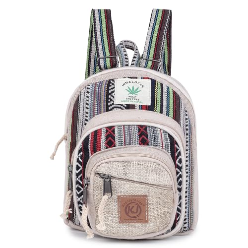 Small Lightweight Minipack Daypack Handmade Himalayan Hemp Travel, Hiking, Purse for Men, Women (Side Zipper) - size: Small