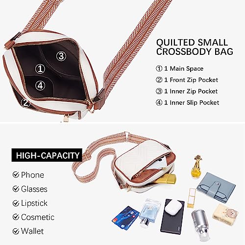 BOSTANTEN Quilted Crossbody Bags for Women Vegan Leather Purses Shoulder Handbags with Wide Strap - color: Beige With Brown