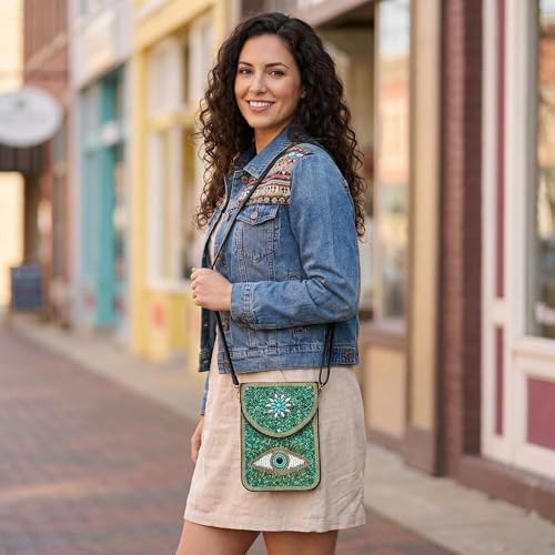 Small Crossbody Bags for Women Designer Cell Phone Bag Boho Shoulder Wallet Purse - color: Green