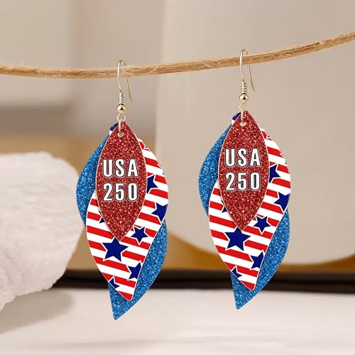ANXIN boho unique Leather Earrings 2 Layered Lightweight Faux Leather Leaf Earrings Layered Design Drop Earrings Gift for Women - color: Usa