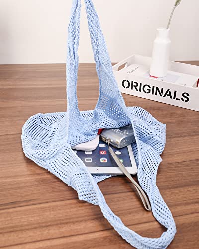Crochet Mesh Beach Tote Shoulder Handbags Hobo Summer Aesthetic Women's Bag - color: Blue