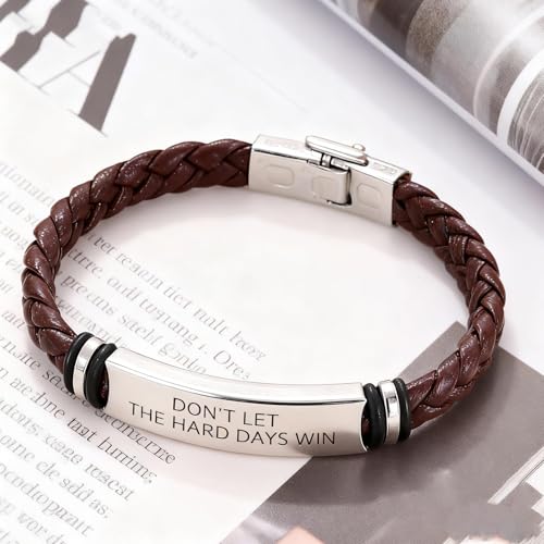 Dont Let The Hard Days Win Bracelet for Women Men Adjustable Engraved Bracelet Motivational Inspirational Bracelets Inspirational Little Words Project Gifts for Hard Times Jewelry Gift for Women Men - color: C: Brown