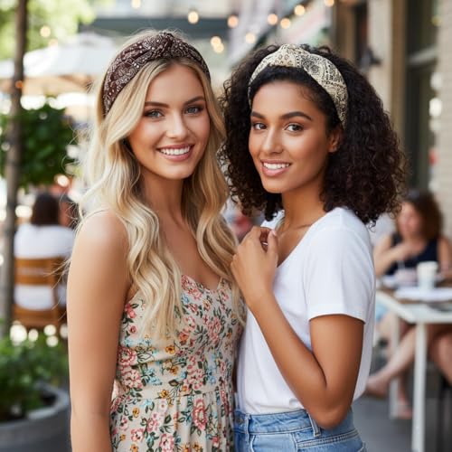 Huachi Headbands for Women Non Slip Fashion Womens Headbands Knoteed - Cute Boho Hair Accessories for Women Designer Print 4PCS - color: Boho print headbansd