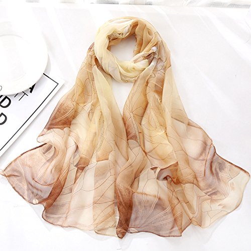 YOUR SMILE Ladies/Women's Lightweight Floral Print/Solid Color mixture Shawl Scarf For Spring Summer season - color: Khaki Flower