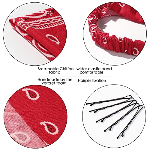 Vercret 6 Pack Hair Scarf Headband for Women Elastic Bandana Head Scarf Large Boho Triangle Kerchief with Clips Non Slip Scarves - color: G Paisley Print