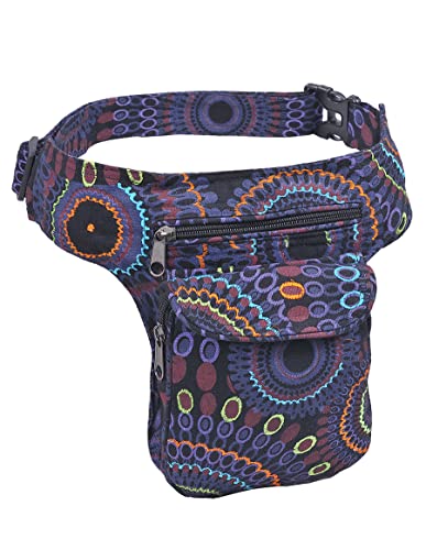 The Collection Royal Handmade Festival Waistpack Boho Hippie Waist Bag Hip Bum Running Belt Fanny Pack Travel Utility Belt (Blk+Prpl) - color: Blk+Prpl