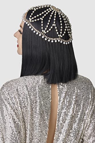 BABEYOND 1920s Crystal Cap Headpiece Rhinestone Head Chain Roaring 20s Great Gatsby Hair Accessories for Art Deco Party (Gold) - color: Gold