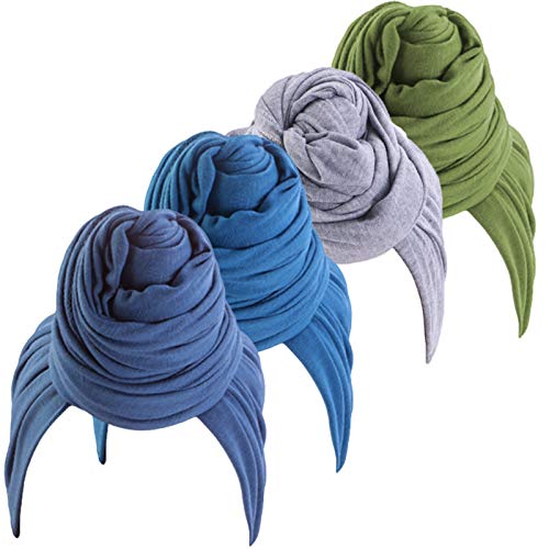 Qianmome Womens Big Flower Turban Beanie Elegant Cap Head Wrap Stretch Long Hair Scarf Headscarf - color: 4pieces-26-style 3