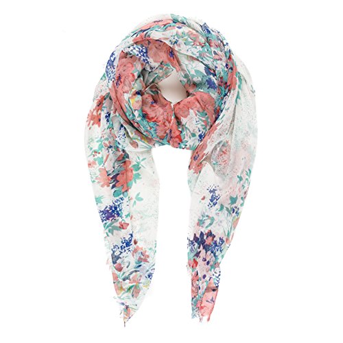 MELIFLUOS DESIGNED IN SPAIN Scarf for Women Lightweight Floral Flower Scarves for Summer Fall Shawl Wrap - color: Barcelona Collection 1 - White Floral