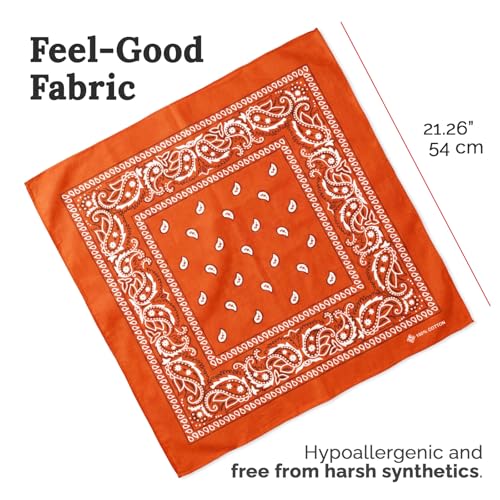 ZENO 100% Cotton & Natural Fibers Bandana Scarf - Soft, Durable, Machine Washable – Unisex for Men & Women - color: Orange Single