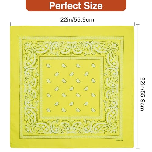 Raylarnia 100% Cotton Large Bandanas for Men and Women, 22 Inch Paisley Bandana with Multiple Colors - color: Yellow / Orange / Gold