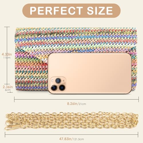 PACETAP Straw Clutch Purse for Women, Pearl Decoration Boho Crossbody Bags, Evening Clutch Purses Handbags for Wedding Party Cocktail Prom Dinner(Iridescence) - color: Straw Iridescence