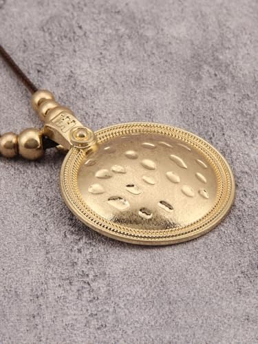 Jeilwiy Leather Necklace for Women Funky Necklace Choker String Cord Necklace with Pendant Boho Style Jewelry - style: Gold Round Pendant Necklaces
