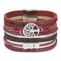 Leather Wrap Bracelet for Women, Boho Cuff Bracelet with Strong Clasp, Multi-Layer Crystal Leather Bracelet for Valentine Mother's Day - color: 02-Tree of Life-Burgundy