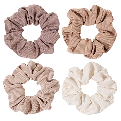Ivyu Scrunchie, Big Cotton Scrunchies for Women's and Girls, Brown Service, 4 Count, for All Hair Types, No Crease or Damage - color: Brown Serice