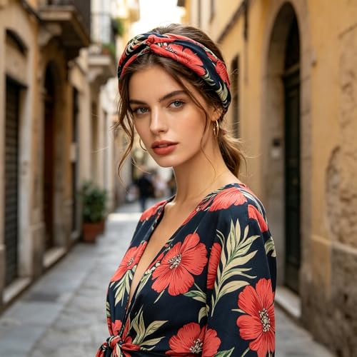 DRESHOW 10 Pack Boho Headbands for Women Vintage Cross Elastic Head Wrap Hair Accessories - color: 10 Pcs: Flower Printed Series